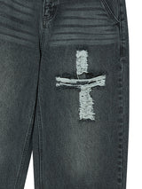 CROSS APLIQUE DENIM BLACK