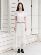 UNBALANCE SHIRRING LONG SKIRT IVORY