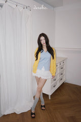 イエローウールラブリーロングスリーブドカーディガン