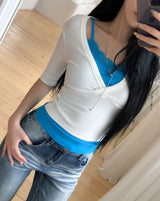 ニジ ラップ Vネック スリム Tシャツ