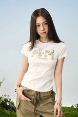 プレイドパッチカップルTシャツ - フィーメイル