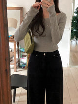 Feminine Border Cotton Boat Neck T-shirt (5color)