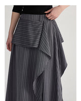 Soft ruffle striped asymmetrical flare skirt