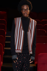 STRIPE ZIP KNIT VEST / BROWN