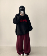 モナラブリーレタリングエンブロイダリールーズフィットラウンドニット