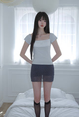 [MADE] Dual-Tone Contrast Lace Shirred Top