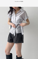 [Short Sleeve ver.] Kaya Wrap See-through Roll-up Shirt