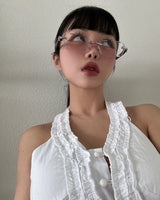 chrome cross-rimmed glasses