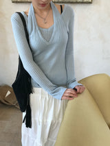 セカンドレイヤードラップスリムフィットロングスリーブリブニット