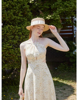 Dahlia Floral Halter Dress Yellow