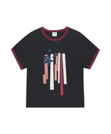 フラッグアップリケリンガークロップTシャツ