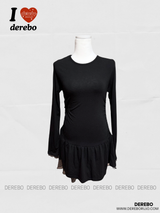 Trendy lace frill long-sleeved shirring T-shirt