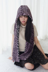 [limited] レオパードリバーシブルフードマフラー (purple)