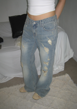  Arc-Damage Distressed Vintage Semi-Bootcut Denim Jeans
