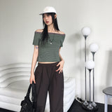 ストライプオフショルダー半袖Tシャツ
