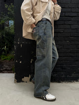 Dying patch carpenter denim