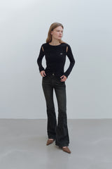 CUT OUT WRAP KNIT TOP - BLACK