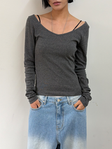U neck off-shoulder long sleeve t-shirt(12color)
