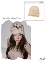 Knit Flower Bucket Beanie