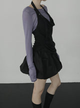 Woolen Cowl Neck Eyelet Halter Top