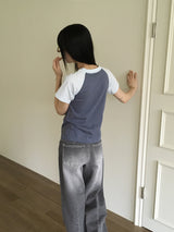 Watton バックカットウォッシュドグレーロングワイドデニムパンツ