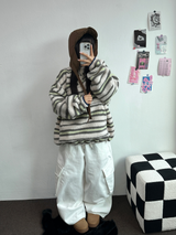 ピーチフリース🍑 オーバーヒップカーゴロングパンツ 💚🤍🖤3COLOR