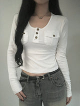 Two-Pocket Slim Button Tee