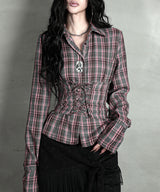 CHECK CORSET SHIRT #PINK GRAY