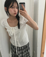 Roche Pintuck Ribbon Back Strap Button Blouse