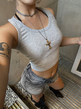 1+1 Cream slim crop top (other color random)