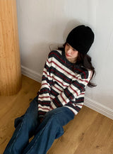 Multi Border Wool Hairy Loose Knit (2color)