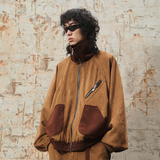 RELABEL 24SS ‘Vintage Mud’ Suede Colourblocked Bat Sleeve Mid-Length Zip Jacket
