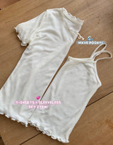 #Wave Point Short Sleeve T-shirt + Sleeveless Set (3color)