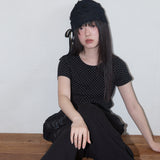 フリルレイヤードドットTシャツ (Black) F25QB128