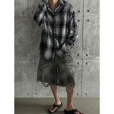 [UNISEX] ストリングチェックオーバーフィットシャツ
