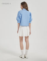 Double ribbon lace banding flare skirt white