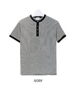 Yushi Stripe Henley Neck Short Sleeve T-Shirt