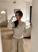 フラワーリボンコットン100アイレットTシャツ(3color)