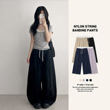 ラベンダー 💜 ウエスト カラーコントラスト ナイロン スラックス ワイド パンツ (4 colors) #CrinklePants