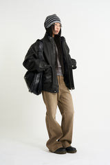 Fur lining leather blouson jumper