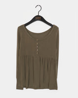 Hoshi-ve button Shirring Layered Long Sleeve T-shirt