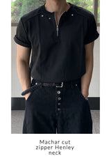 Machar cut zipper henley neck