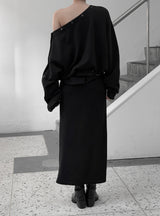 マッチシャーリングスリットロングスカート