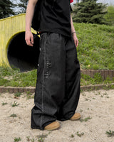 Bone Cross Stud Wide Denim Pants