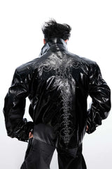 Studded Embroidered Spine Leather Jacket