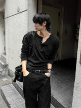 Pigment Henley Neck Knit Long Sleeve