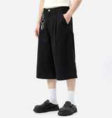 Wide Cotton Pleated Bermuda Shorts Black