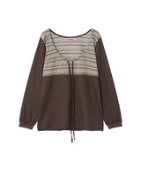 STRING STRIPE SHIRRING LONG SLEEVE - BROWN