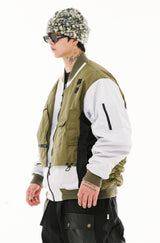 DOUBLE ZIPPER SHIRRING MA-1 JACKET KHAKI / GRAY
