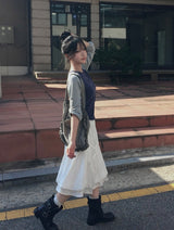 サミ チェック ボタン ラグラン ロールアップ ロングスリーブ Tシャツ